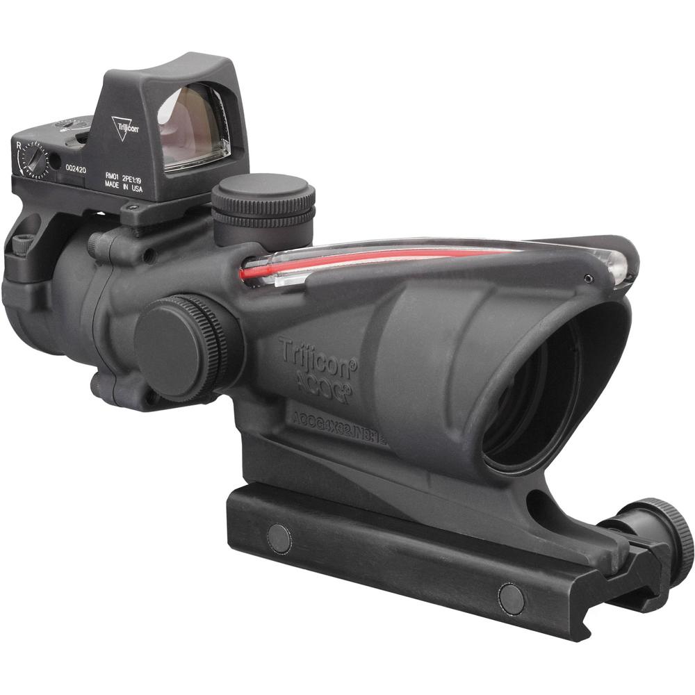 Trijicon 4x32 ACOG Dual Iluminado Riflescope y Kit de Mira RMR Tipo 2 con Retícula Chevron Roja DI .