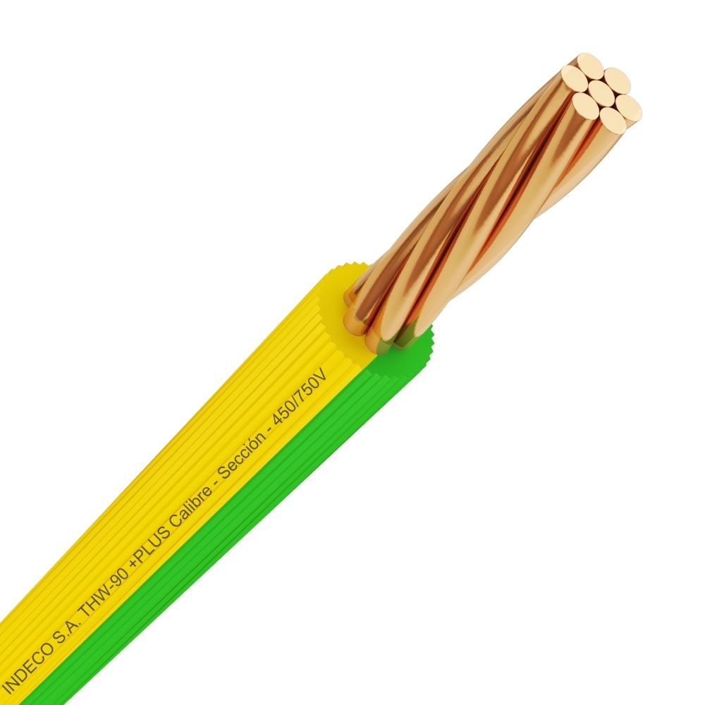 Cable THW-90 +plus 450/750 V 12 AWG Amarillo/Verde 100m Indeco