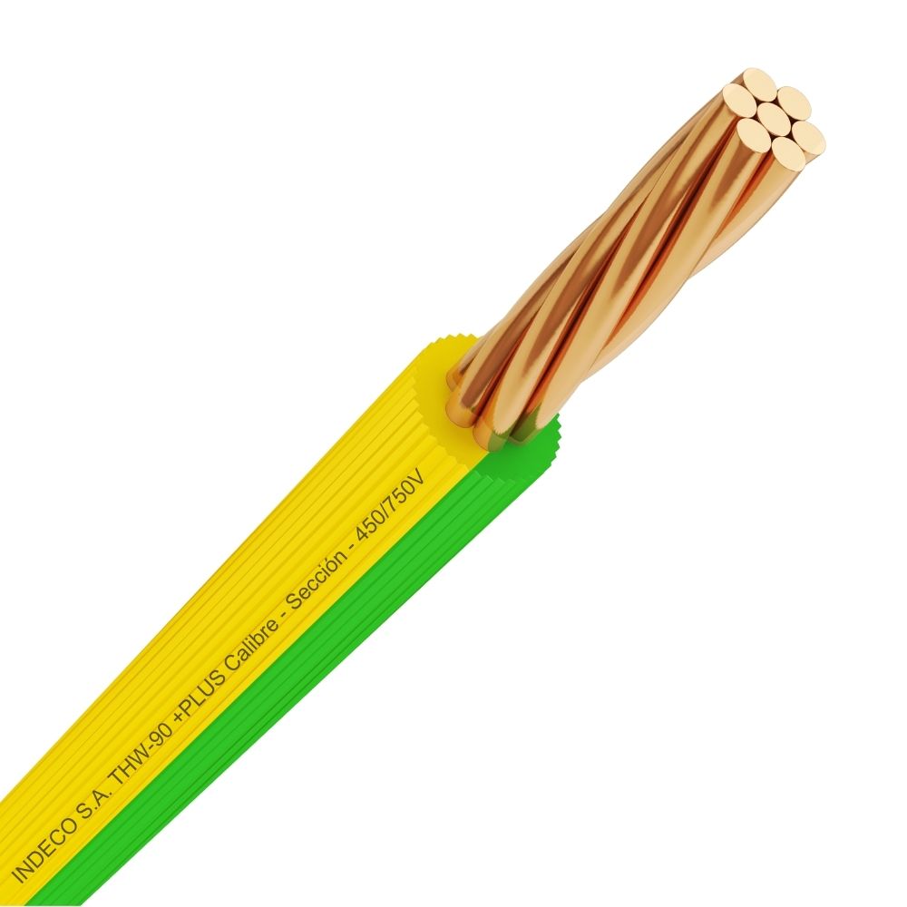 Cable THW-90 +plus 450/750 V 14 AWG Amarillo/Verde 100m Indeco