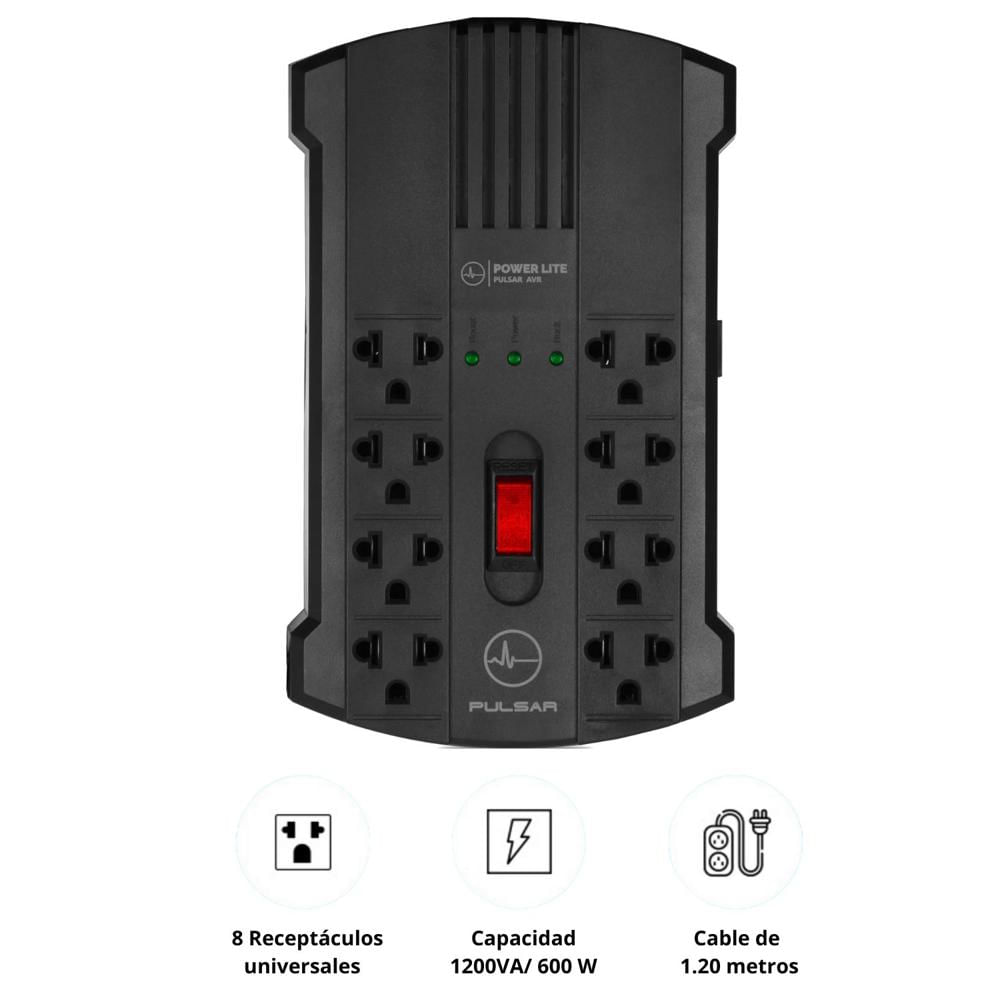 Estabilizador Power Lite Pulsar Avr Pli1200 1200va/600w 8 Tomas