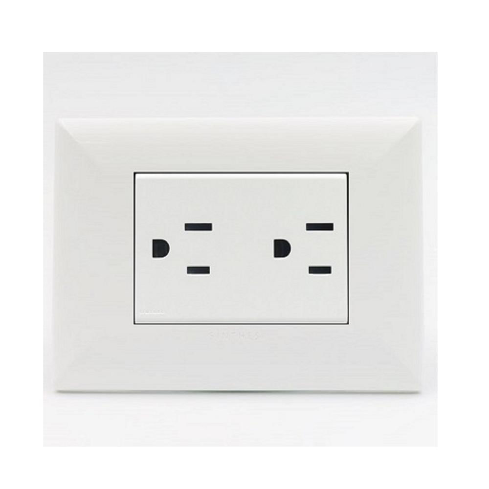 TOMACORRIENTE DUPLEX AMERICANO CON TIERRA SINTHESI S17 PLACA BLANCA Y DADOS BLANCOS