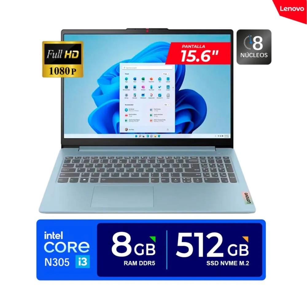 Laptop Lenovo IDEAPAD SLIM 3 I3 N305 8gb 512gb 15.6 FHD Celeste
