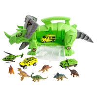 Dinosaurio transportador de vehículos y dinosaurios de juguete