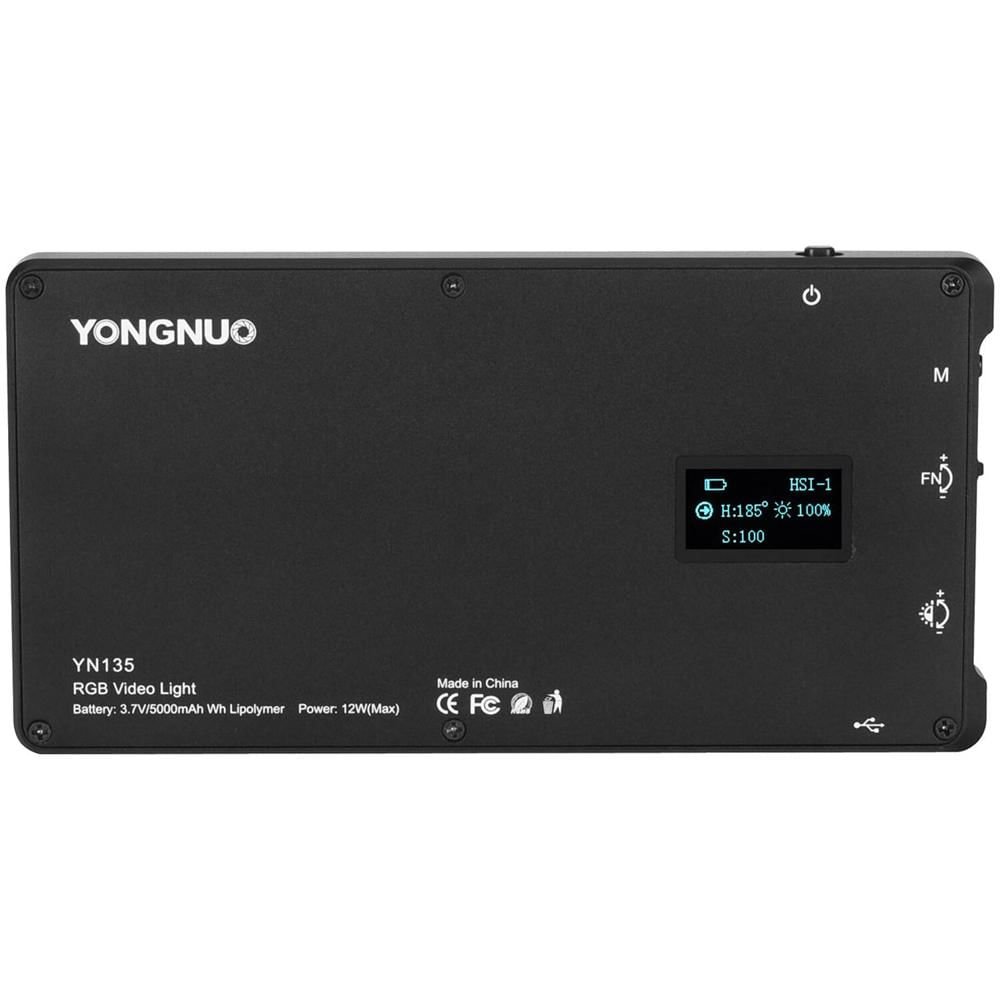 Yongnuo Luz LED RGB para Cámara - 3200-5600K, 135 Bombillas, 0-360° Gama de Colores, 1/4""-20 con Ada