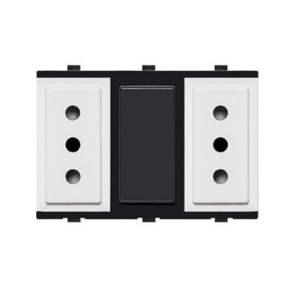 DADO TOMACORRIENTE DUPLEX TRES EN LINEA CON TIERRA DE 3 MODULOS SINTHESI S17 BLANCO