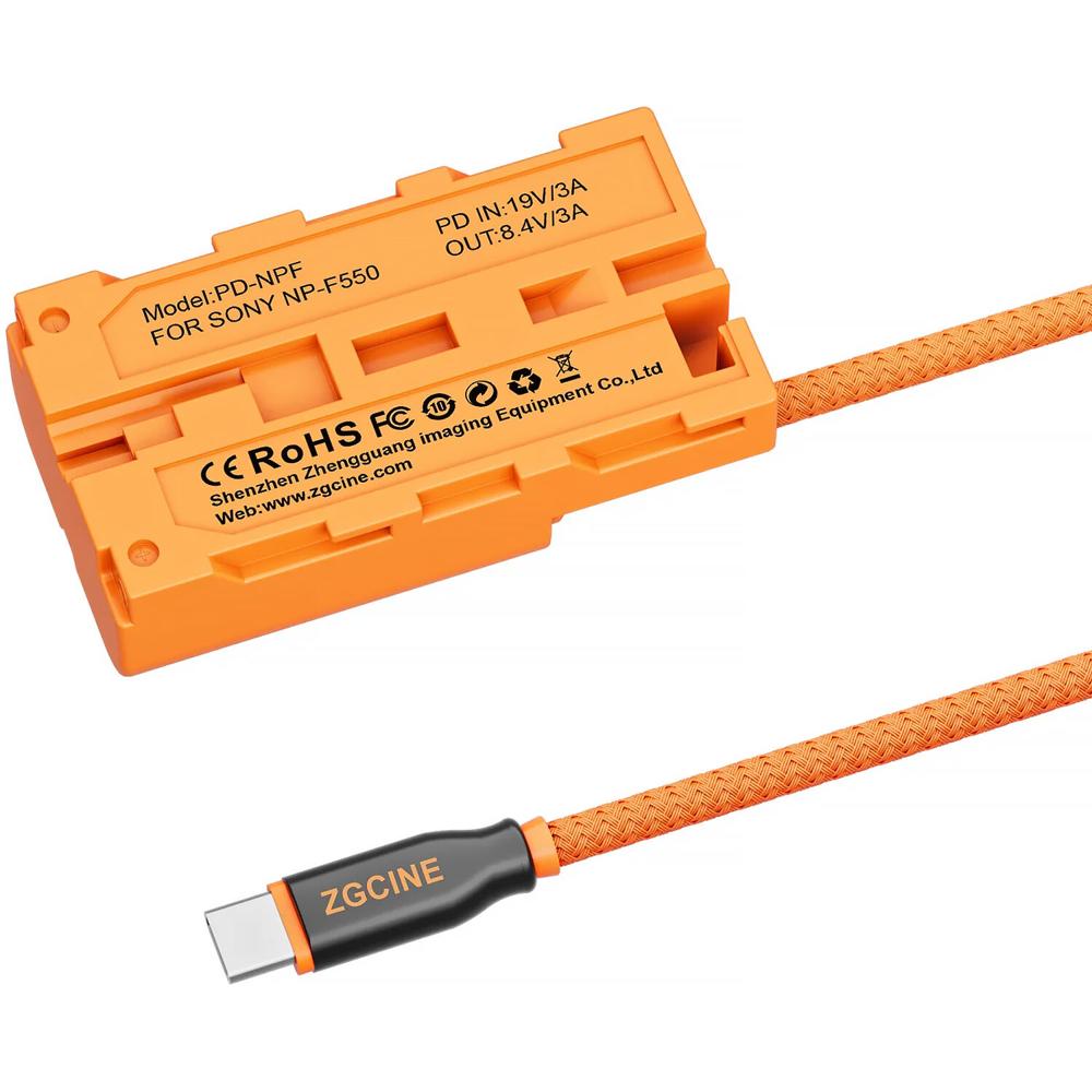 ZGCINE Batería Dummy Sony L-Series/NPF con Conector USB-C PD y Cable Trenzado (23.6"") - Protección c