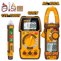 KIT 3 Pruebas Eléctrica Ingco Amperímetro DCM62001 + Multímetro DM360011 + Detector Voltaje VD210003