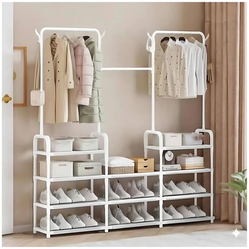 Ropero Colgador Organizador de Ropa Elegante 3 Cuerpos 164x137x26cm Blanco