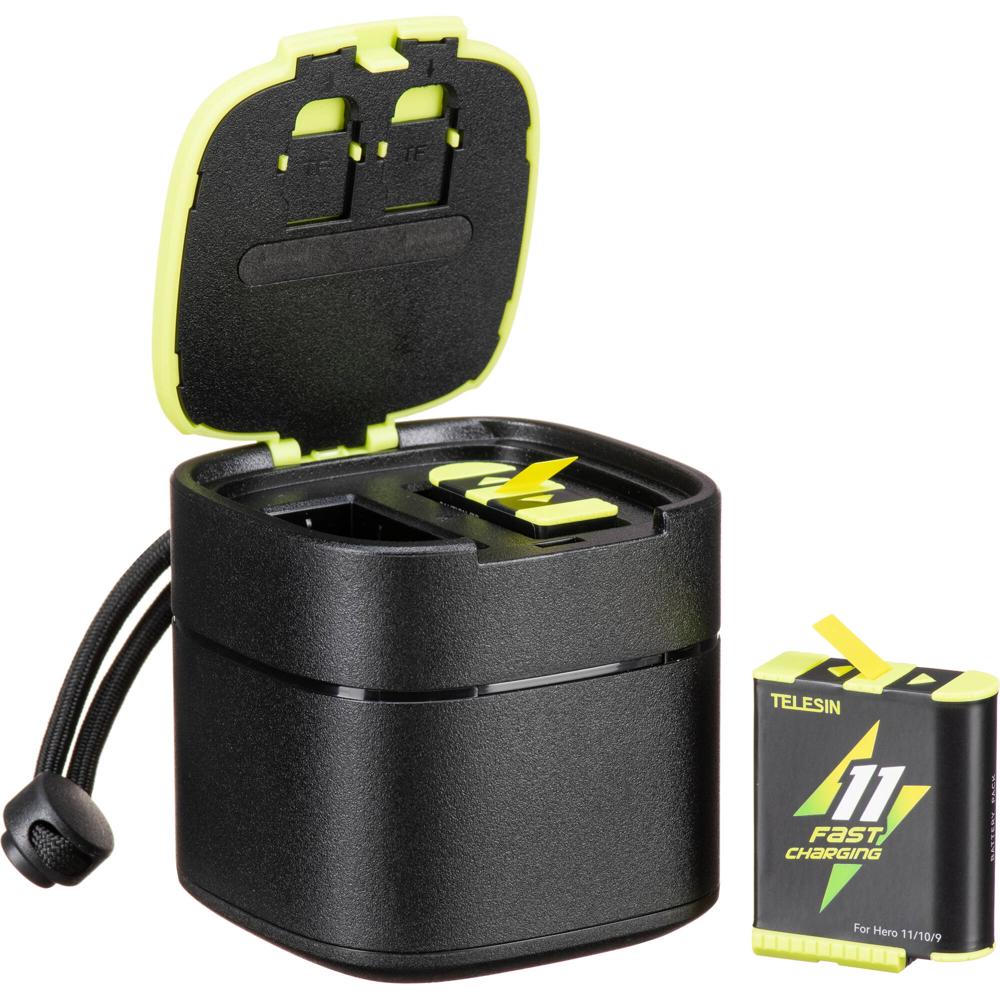 TELESIN Kit de 2 Baterías + Caja de Carga Rápida Doble para GoPro HERO11/10/9 - Protección de Circui