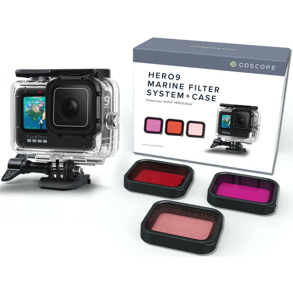 GoScope Funda de Buceo y Sistema de Filtros para GoPro HERO9 - Profundidades hasta 196' - Vidrio Tem