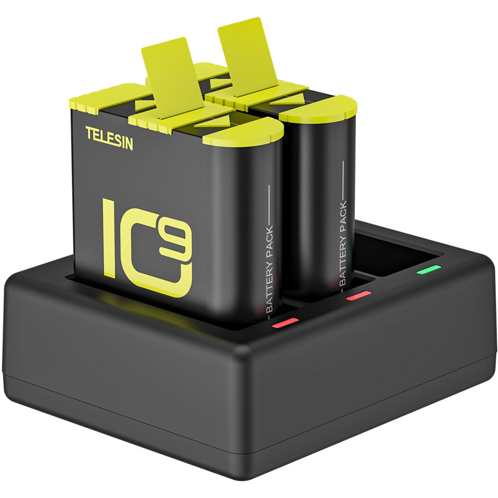 Cargador de Baterías TELESIN de 3 Slots con 2 Baterías Completamente Decodificadas para Gopro Hero 9