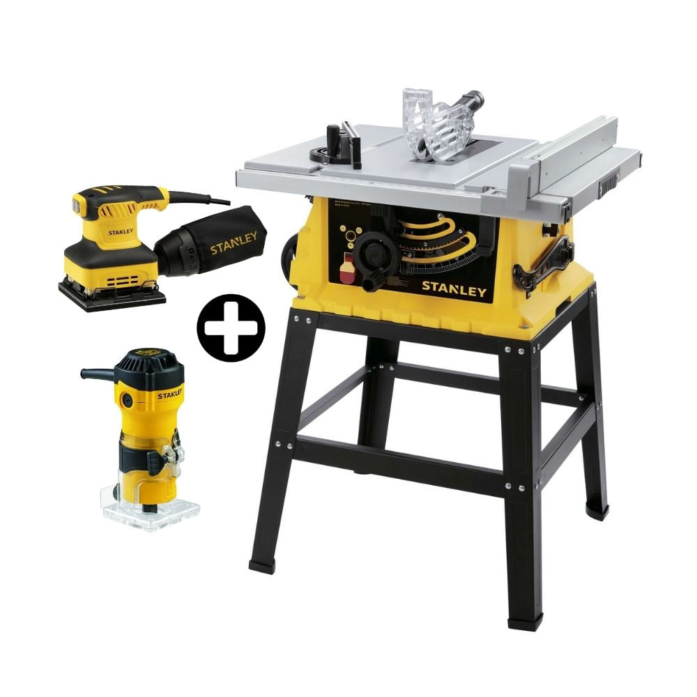 Sierra de mesa 1800W + Fresadora 550W + Lijadora Orbital 240W Stanley