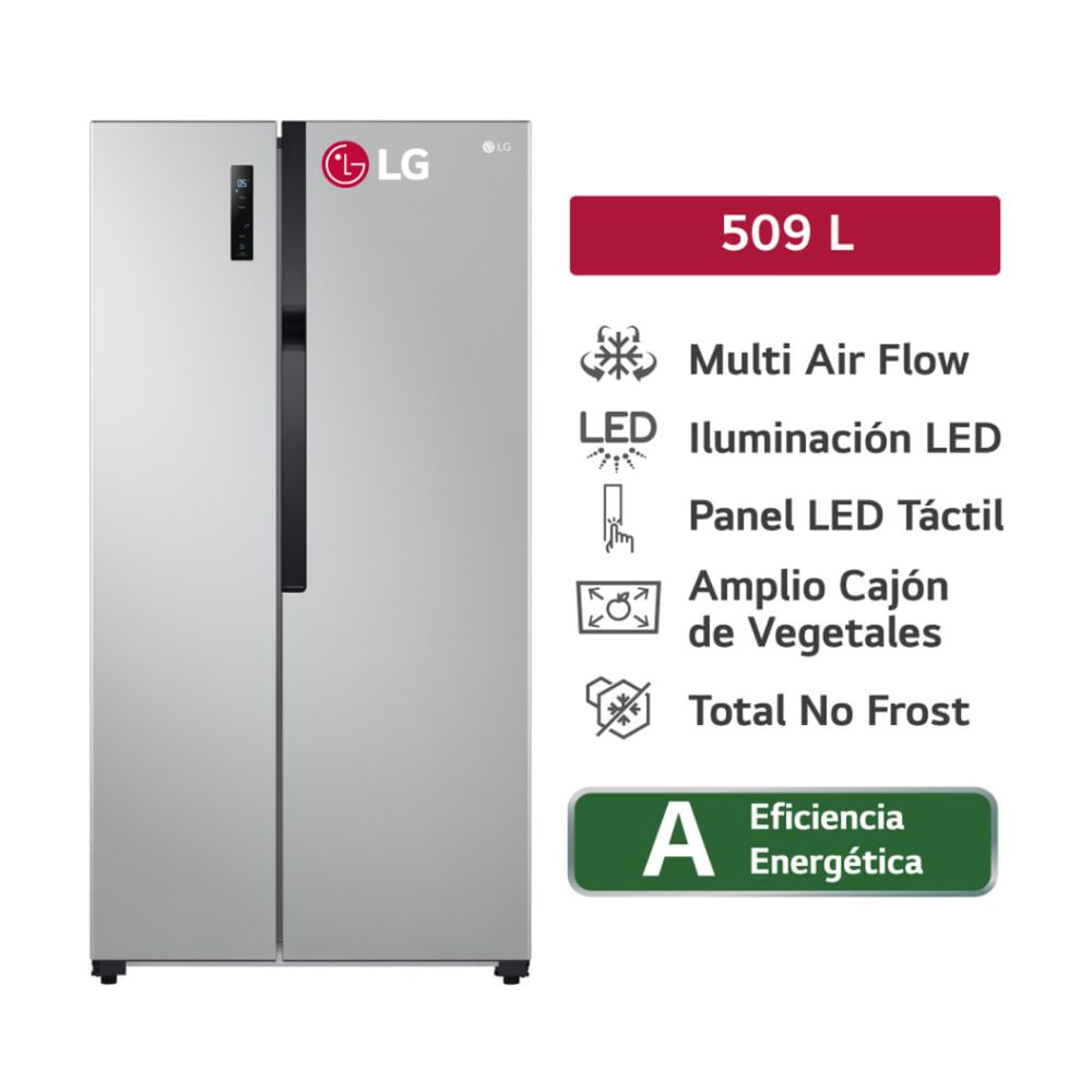 LG | refrigeradora side by side smart inverter 509l plateado