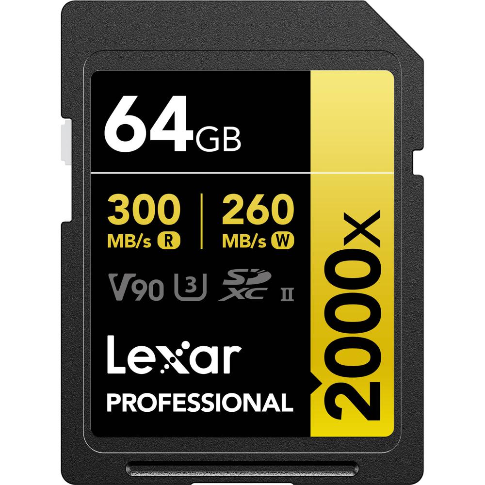Tarjeta de Memoria Lexar 64GB Professional 2000x UHS-II SDXC - V90 / U3 / Clase 10, Velocidad de Lec