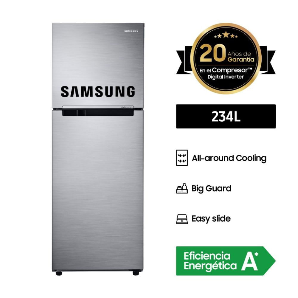 Refrigeradora Samsung RT22FARADS8 Top Freezer 234L Plateado