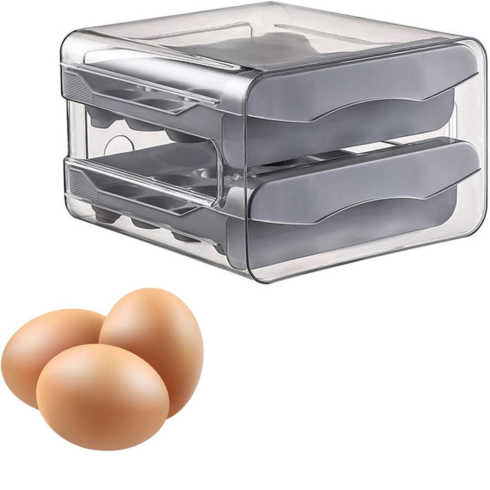 Porta huevos Acrilico Doble Bandeja Organizador 2 Niveles Gris