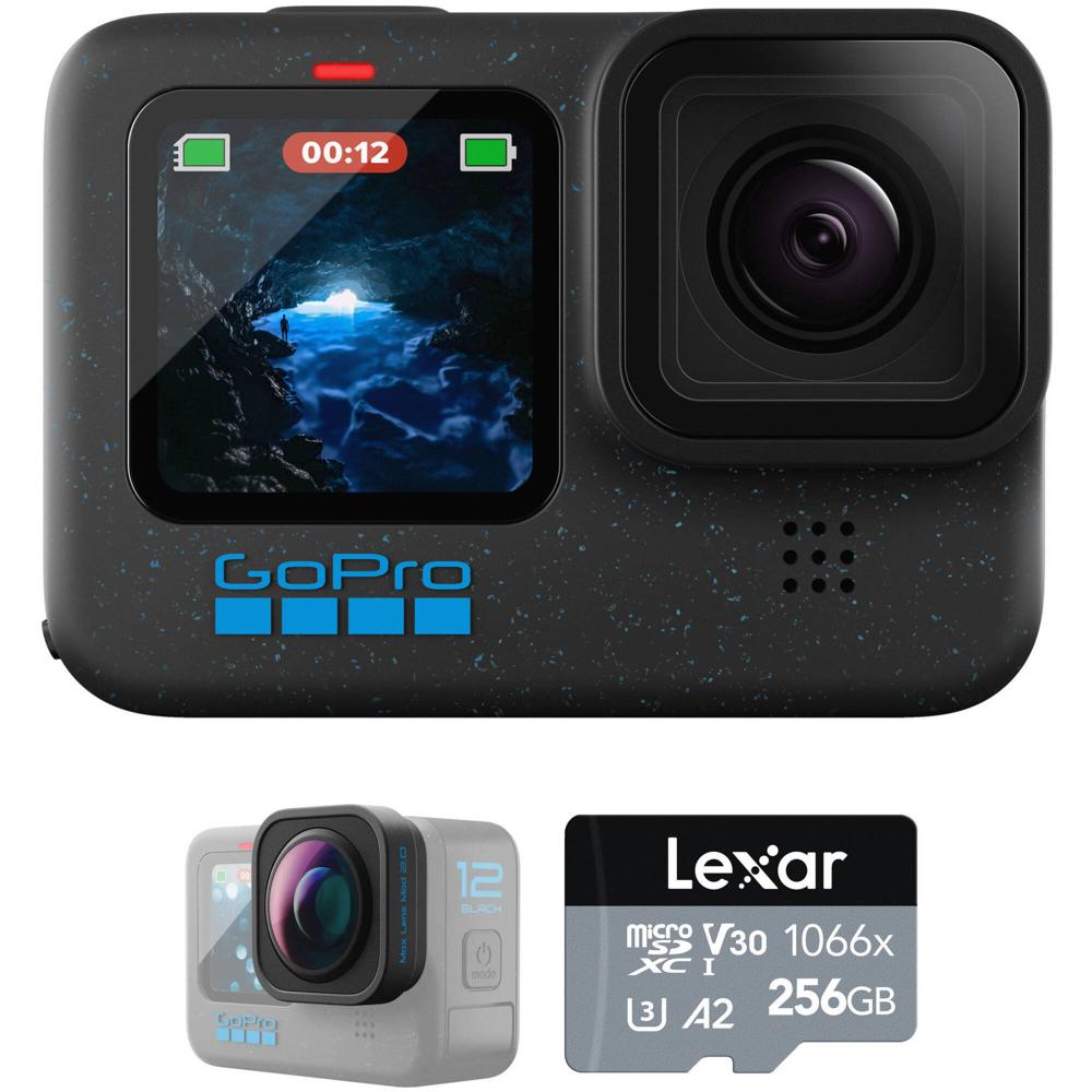 GoPro HERO12 Black con Max Lens Mod 2.0 y Tarjeta Lexar 256GB microSDXC