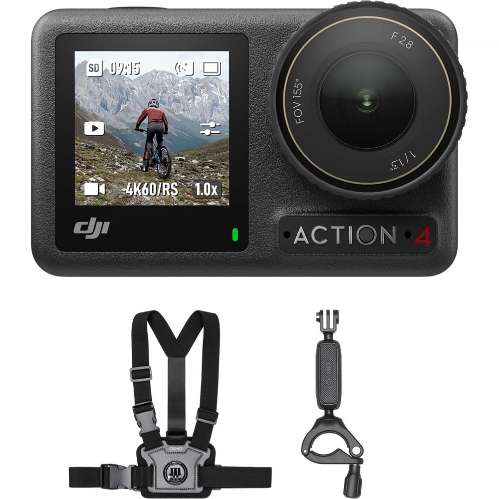 DJI Osmo Action 4 Combo para Ciclismo con Estabilización de Imagen RockSteady 3.0, Soporte para Pech