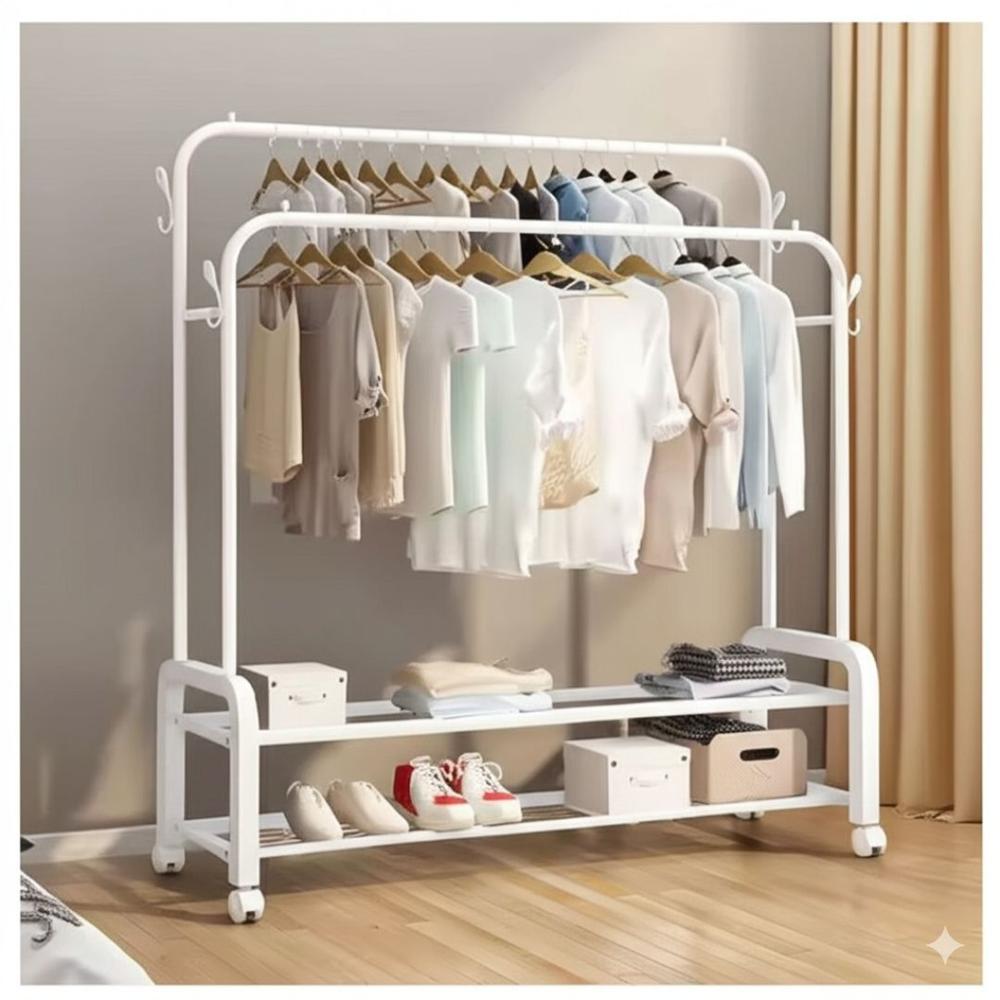 Colgador Perchero Organizador de Ropa con Doble Barra 175x120x46cm Blanco
