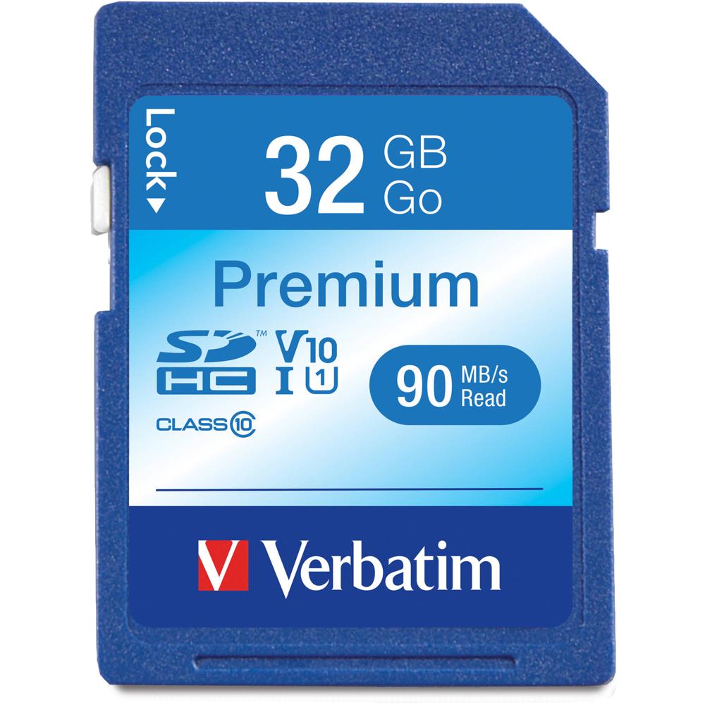 Tarjeta de Memoria Verbatim 32GB Premium UHS-I SDHC - 90 MB/s Lectura, 10 MB/s Escritura, Resistente