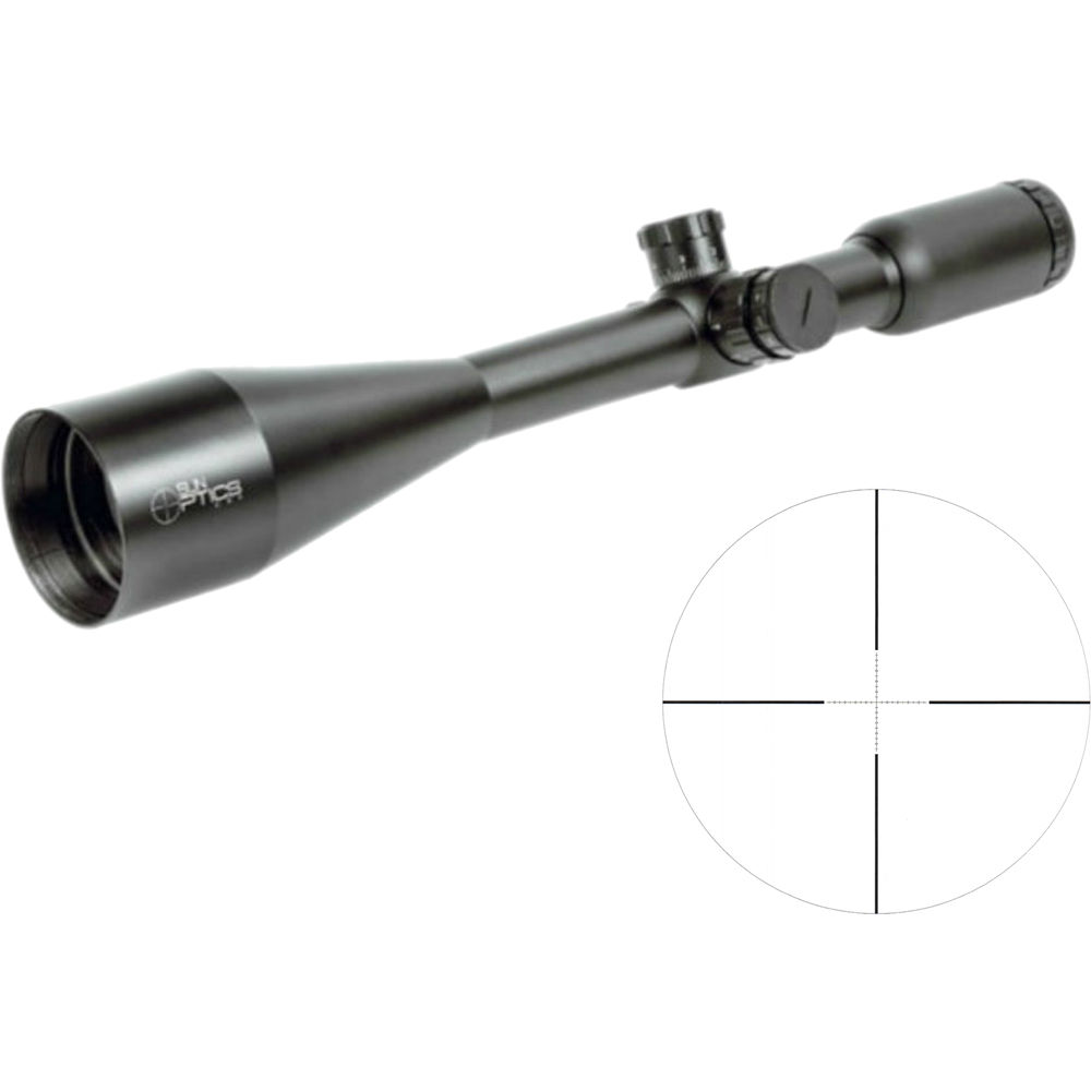 Visor de Rifle Sun Optics 42x60 Fijo de Largo Alcance (Retícula Mil-Spec Táctica, Negro Mate) - Cara