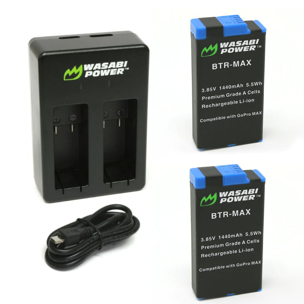 Cargador Doble y Paquete de Baterías de Litio Wasabi Power para GoPro MAX - Incluye 2 Baterías Recar