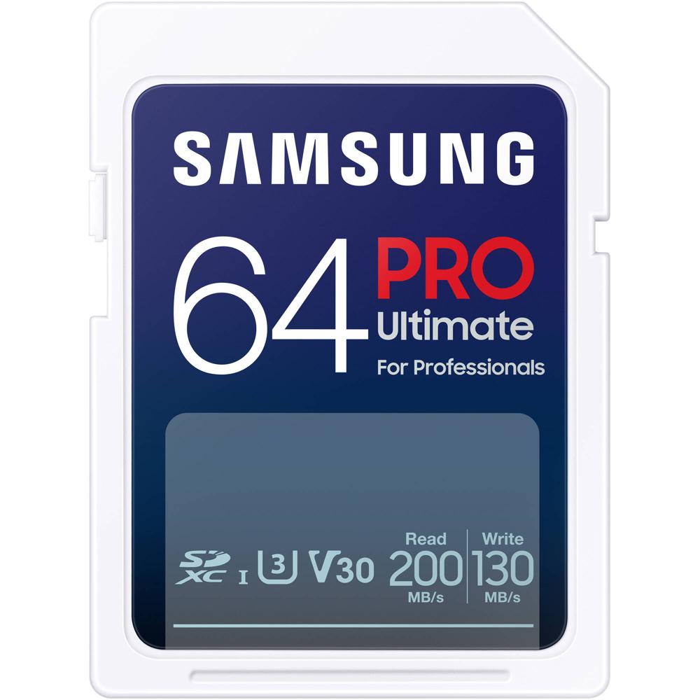 Tarjeta de Memoria Samsung 64GB PRO Ultimate UHS-I - Velocidad de Lectura 200 MB/s, Escritura 130 MB