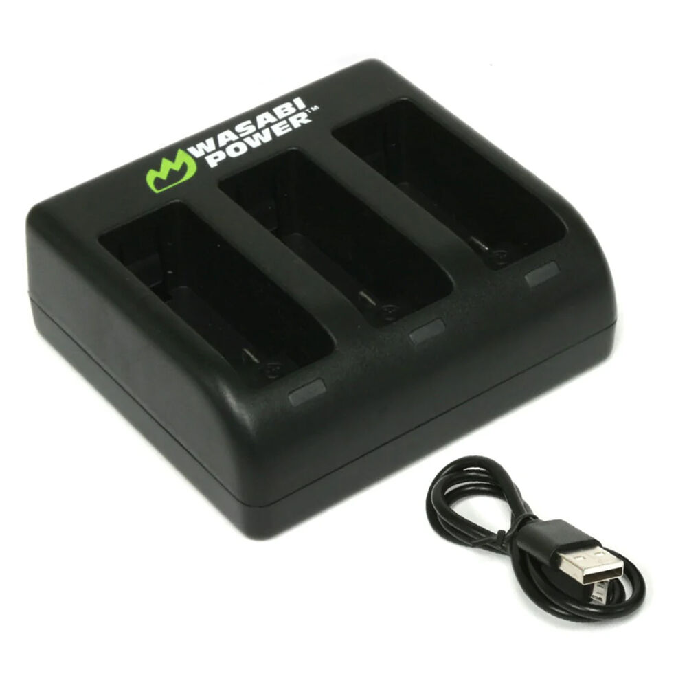 Cargador de Baterías Wasabi Power de Tres Bahías con Cable USB para Baterías GoPro MAX - Carga Simul