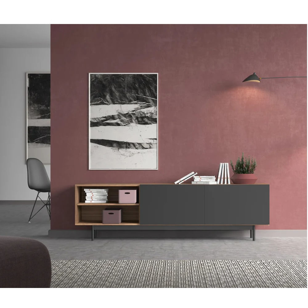 Mueble de TV Moderno Meneses Marrón/Negro 2 Puertas R&R MUEBLES