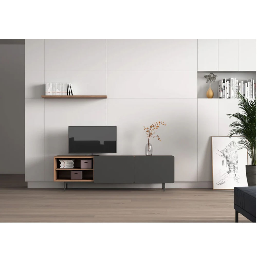 Mueble de TV Moderno Guille Marrón/Negro 2 Puertas R&R MUEBLES