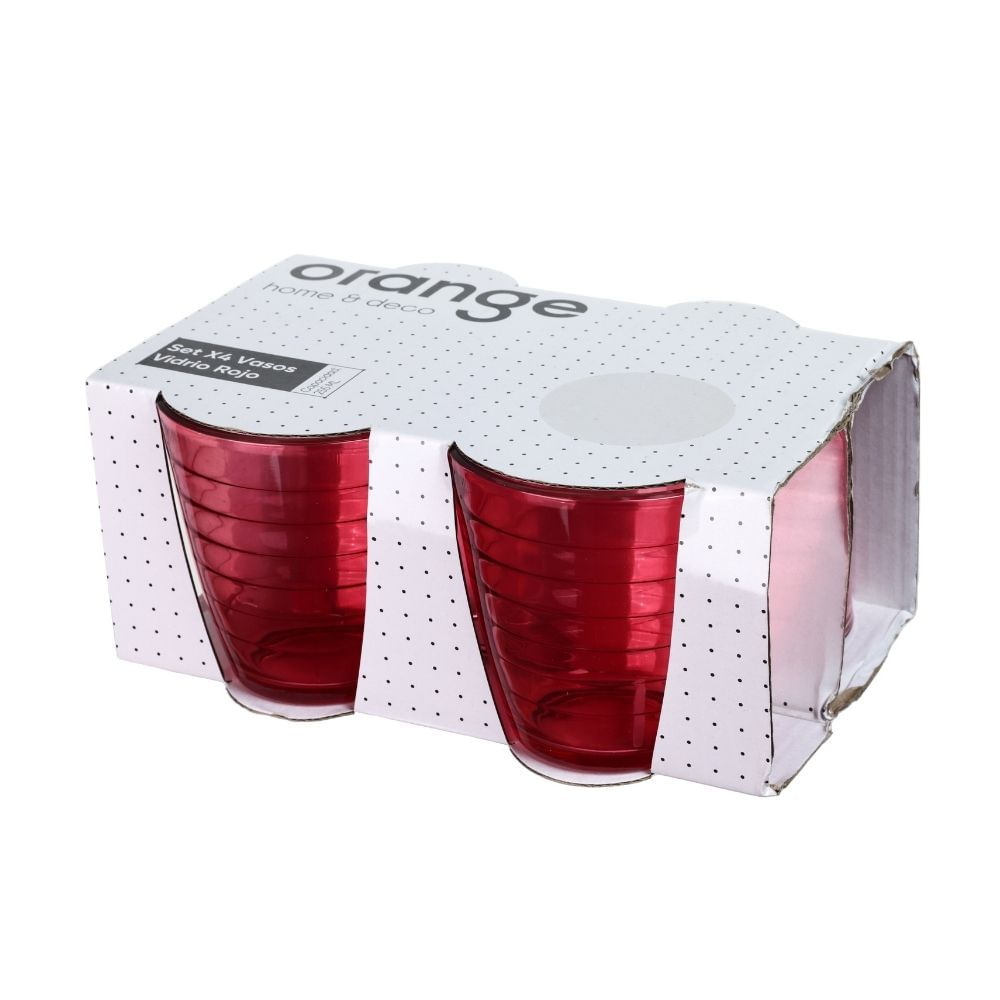 Set de 4 Vasos Vidrio Rojo 385ml Orange
