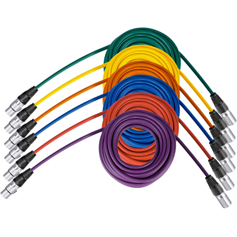 Neewer Set de Cables XLR de 3 Pines (6-Pack, 25', Multicolor) - Conectores Femenino y Masculino, Con