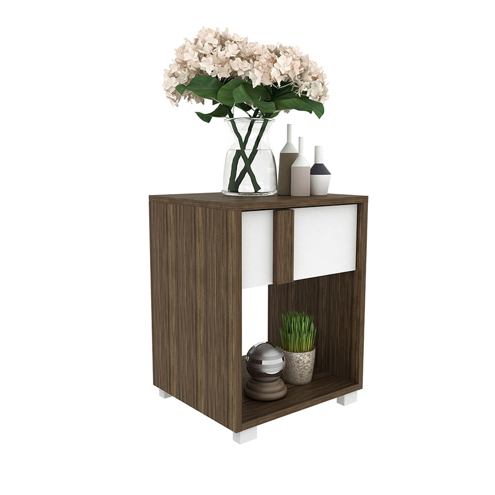 Velador con cajón 2020 Home Pula - Nogal/Blanco