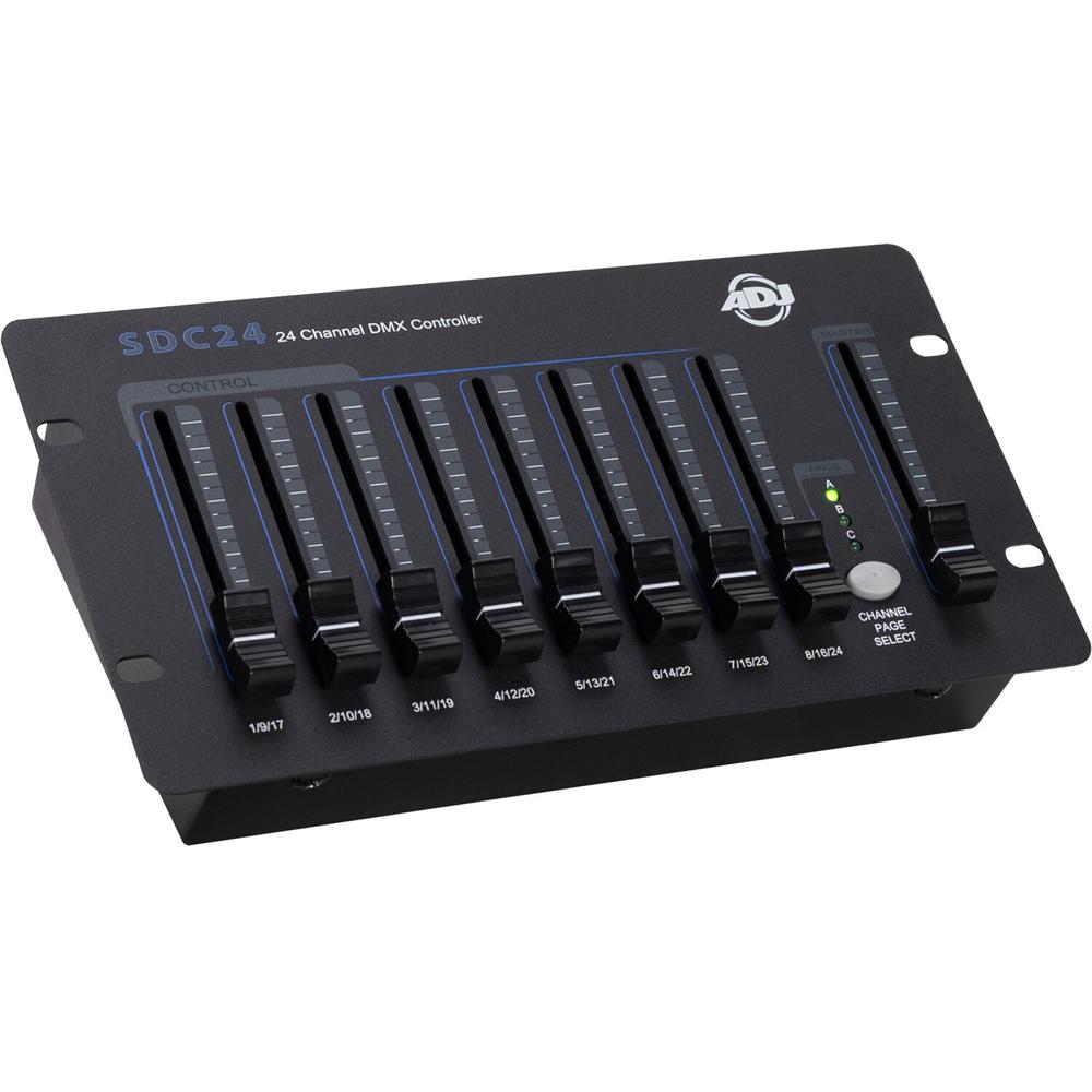 Controlador DMX American DJ SDC24 Basic de 24 Canales con 8 Faders Individuales y Adaptador de 9 VDC