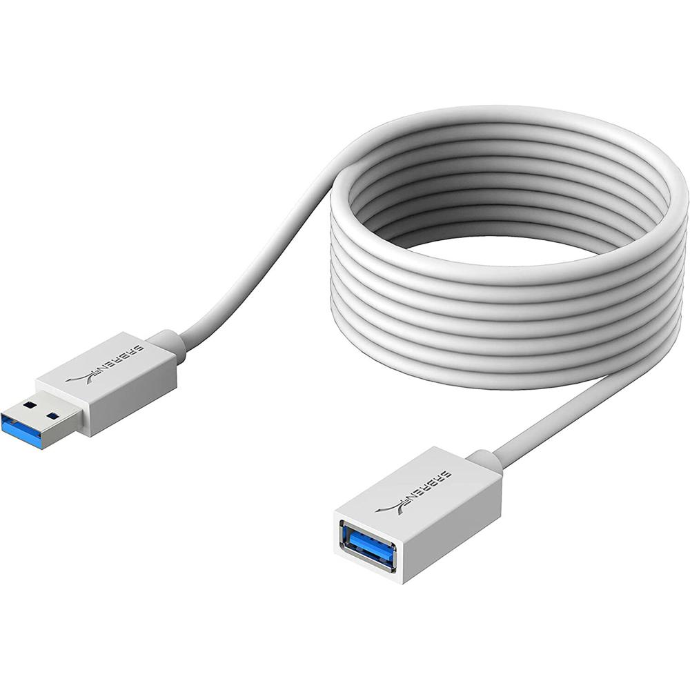 Sabrent Cable de Extensión USB 3.1 Gen 1 Tipo A Macho a Tipo A Hembra (10', Blanco) - 5 Gb/s, Blinda