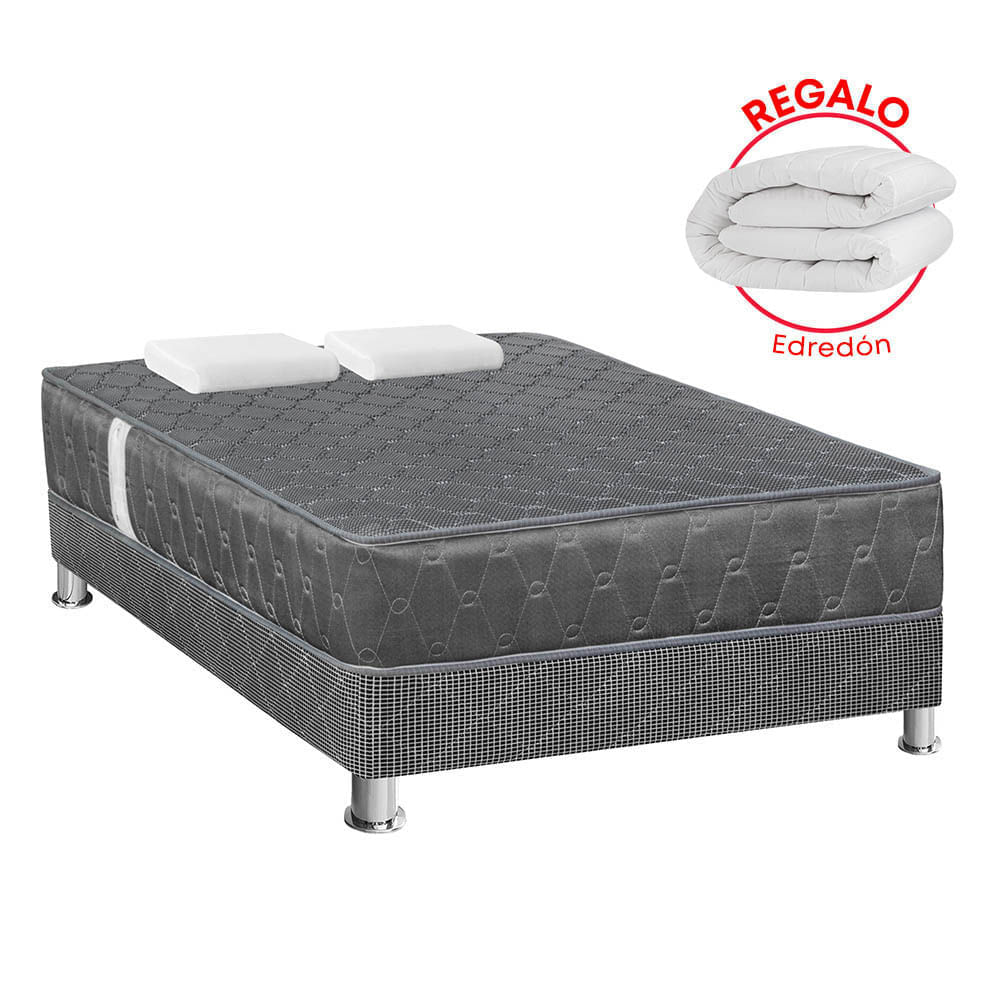 Cama Americana FORLI Acqua Gris 2 Plazas + Edredón