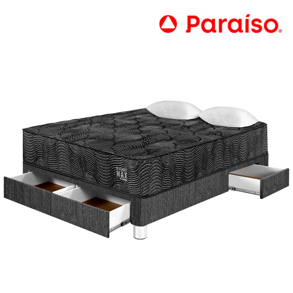 Cama PARAISO Pocket Max Black C/Caj 2 Plazas