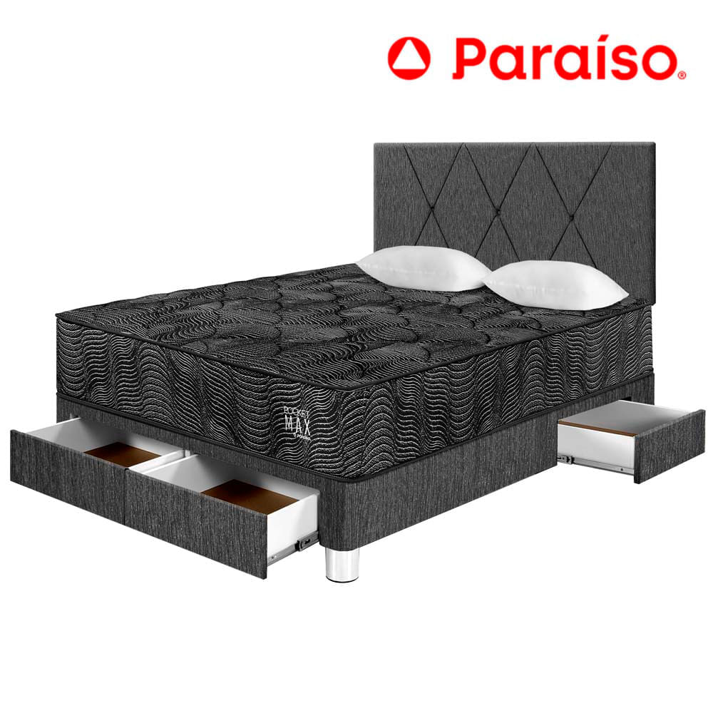 Juego de Dormitorio PARAISO Pocket Max Black C/Caj 2 Plazas