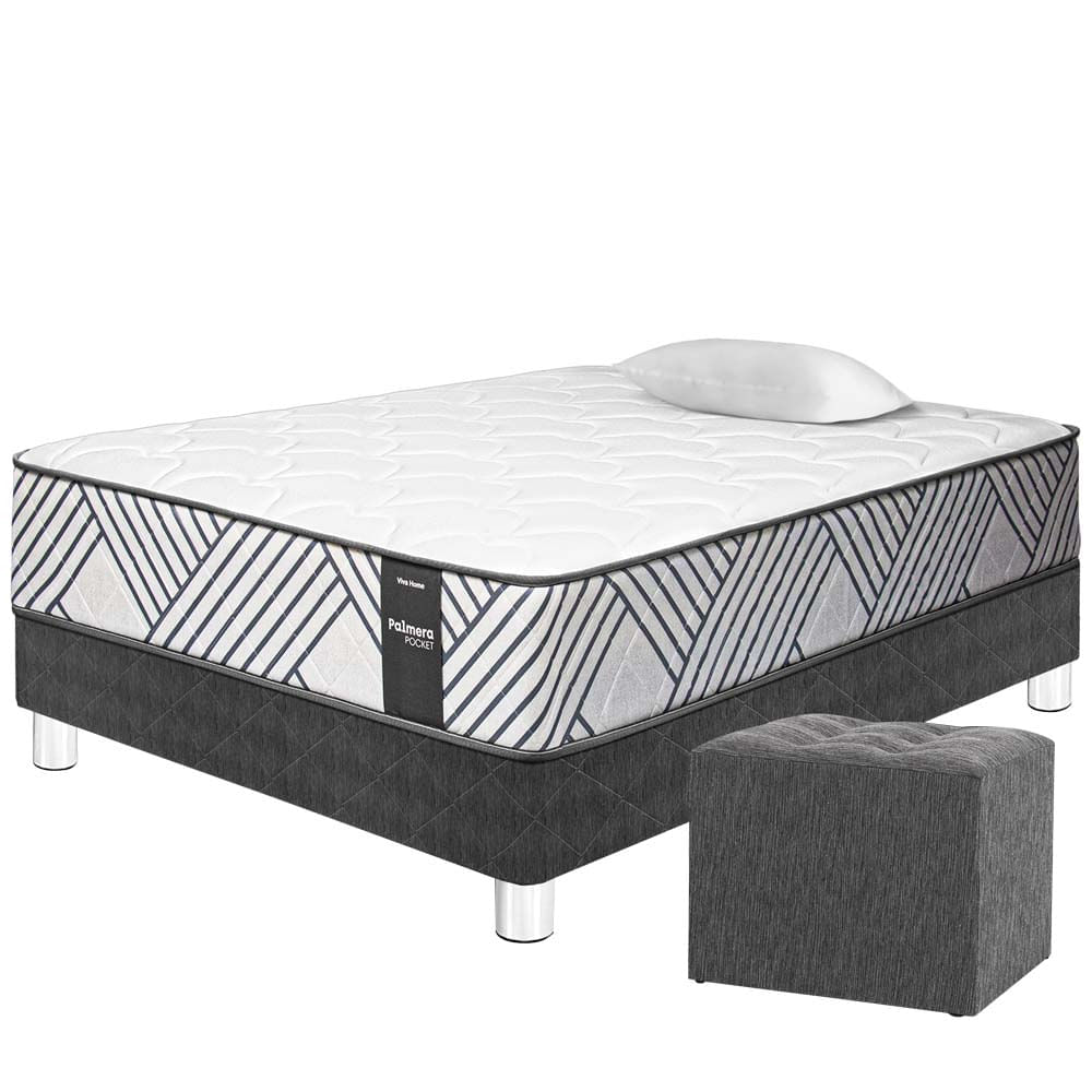 Cama PARAISO Palmera Pocket 1.5 Plazas + Puff