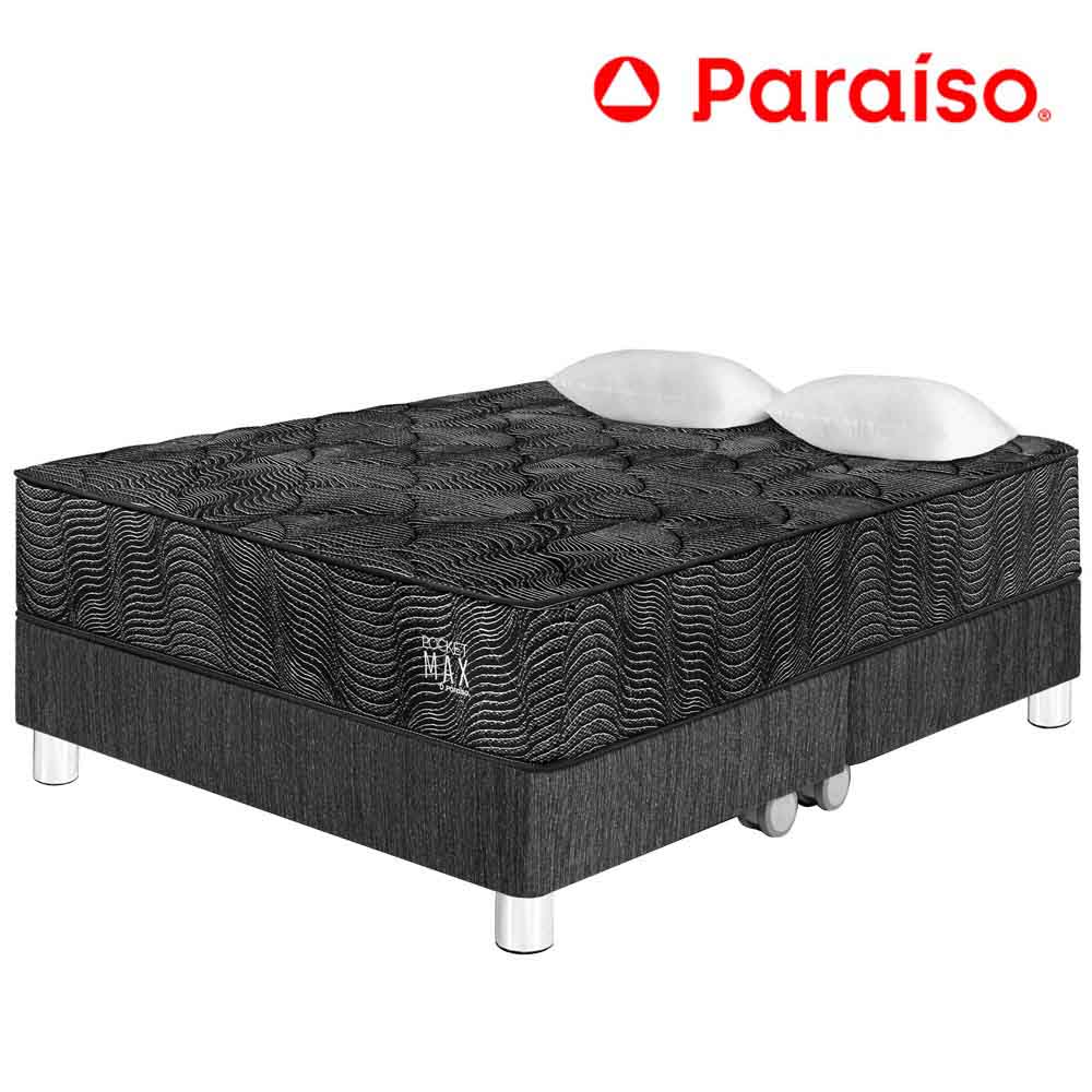 Cama PARAISO Pocket Max Black King + 2 Almohadas + Protector