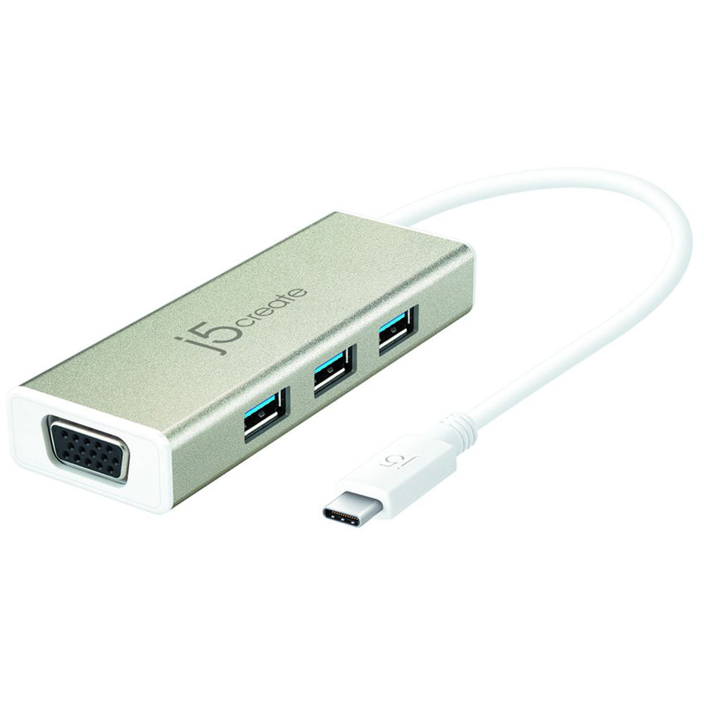 j5create Hub USB 3.1 Tipo-C de 3 Puertos con VGA - 3 x USB 3.1 Gen 1 Tipo-A, 1 x USB 3.1 Gen 2 Tipo-