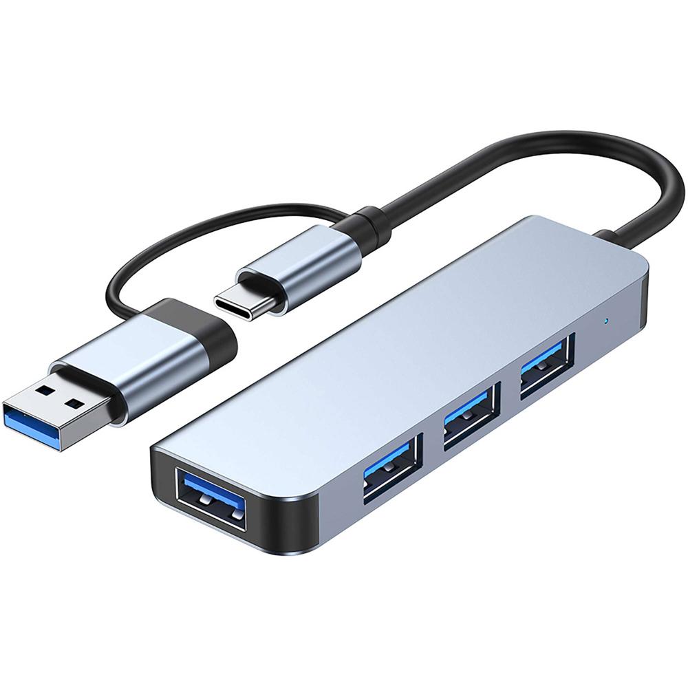 CAMVATE Hub USB-A de 4 Puertos (Plata) - Adaptador USB-C, Interfaz USB 3.0, Carcasa de Aleación de A