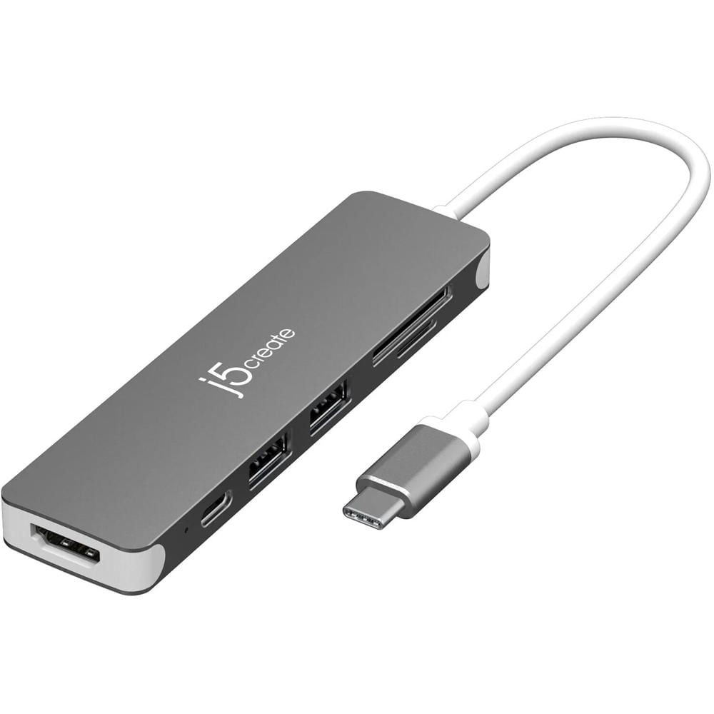 j5create Hub Multi-Puerto USB-C a HDMI 4K con 1 Puerto HDMI, 2 Puertos USB-A 3.2, Slots para Tarjeta