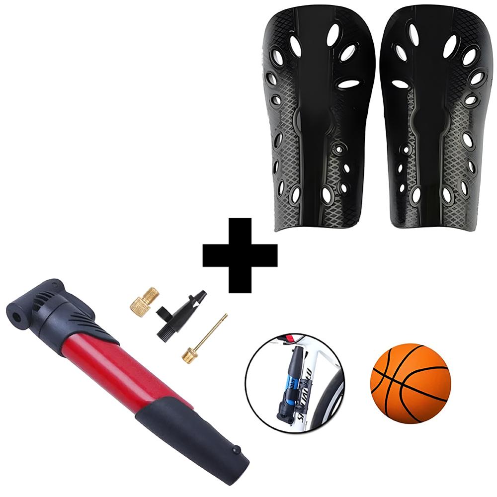 Combo Canilleras de protección fútbol Adulto + Inflador Bicicleta Rojo