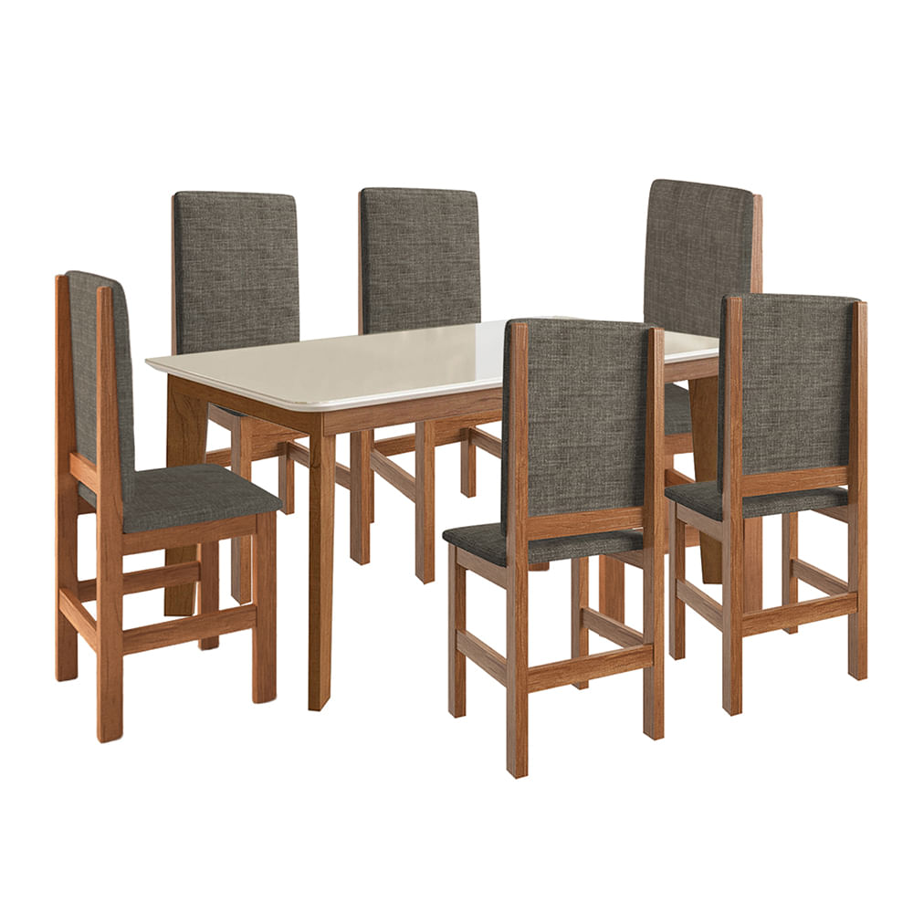 Juego de Comedor 2020 Home 1.60X0.90 Canela/Off White 6 Sillas Canela / Linho