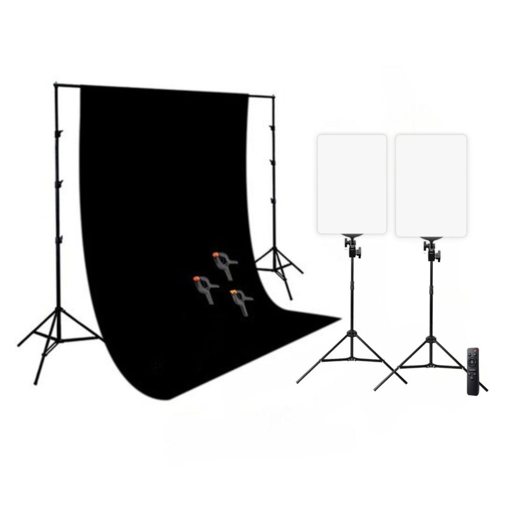 Kit Fondo de tela muselina Negra + Panel LED Mobet M777 Dúo Fotografía