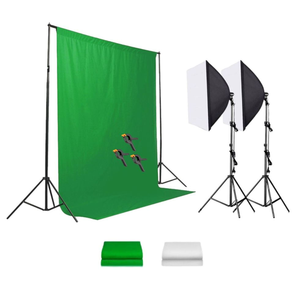 Kit Fondo Muselina 2 en 1 (Blanco y Verde) + Kit de luces LED