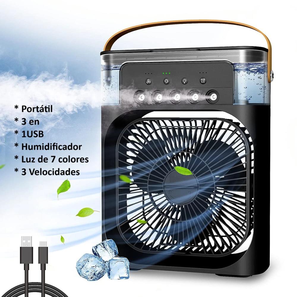 Ventilador Humidificador 3 en 1 Mini Aire Luces LED Portátil 3 Velocidades USB Genieka