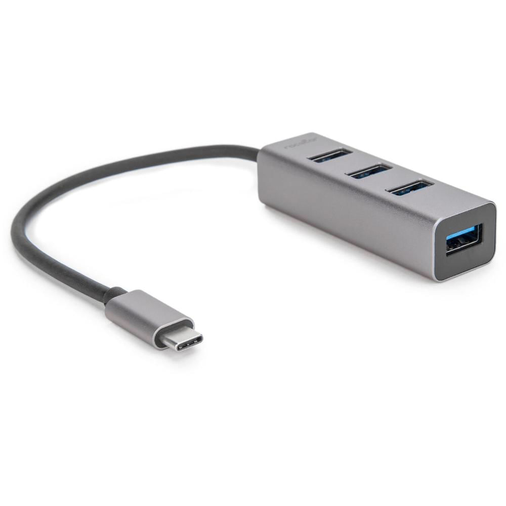 Rocstor Hub Portátil USB-C a 4x USB-A 3.0 (Aluminio Gris) - Alimentado por Bus, Aumenta la Conectivi