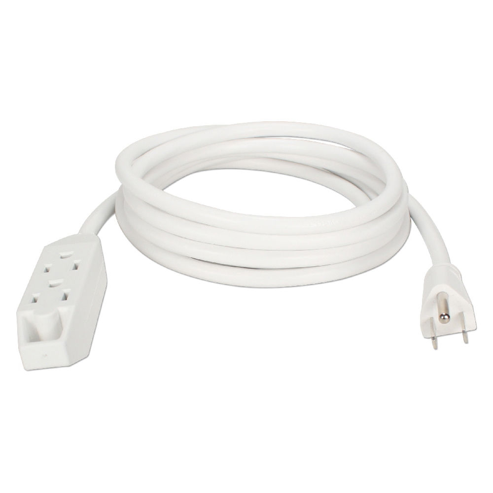 QVS Cable de Extensión de Poder de 3 Salidas y 3 Patas (16 AWG, Blanco, 15') - 1625W Máximo, 13A, ET